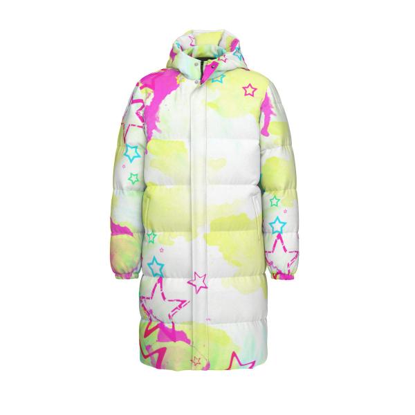 Warme Wintermantel mit Hundemotiv Leo– Popart Hundemotiv, 90% Daunen, 10% Federn, bunt, stylisch, Labrador, Labi, Größe XS- 4XL