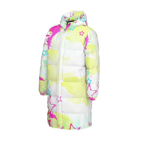 Warme Wintermantel mit Hundemotiv Leo– Popart Hundemotiv, 90% Daunen, 10% Federn, bunt, stylisch, Labrador, Labi, Größe XS- 4XL