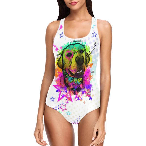 Badeanzug Hundemotiv Leo -  85% Polyester, 15% Spandex, Wasserecht, mit Innenfutter, bunt, Labrador. Labbi