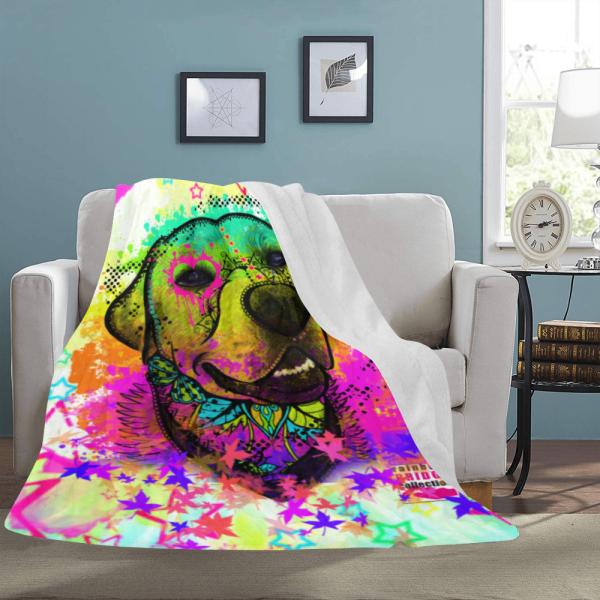 Decke Leo -  Fleecedecke, kuschlig, weich, bunt, Motive in Digitaler Popart, 152cm x 203cm, bunt, Mix, Labrador, Labbi, Mix