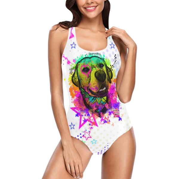 Badeanzug Hundemotiv Leo -  85% Polyester, 15% Spandex, Wasserecht, mit Innenfutter, bunt, Labrador. Labbi