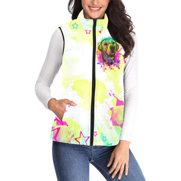 Weste mit Hundemotiv Leo - 100 % Polyester, Wattiertes Futter, Ärmellos, bunt, Hundemotiv, Mischling, Mix, Labrador, Labby