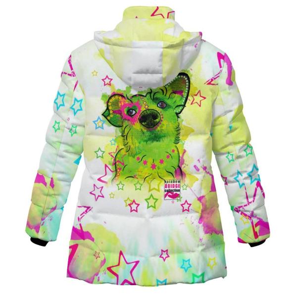 Warme Winterjacke mit Hundemotiv Luna - Popart Hundemotiv, 96% Polyester, 4% Spandex Unisex, bunt, warm, stylisch, modern, Größe S-6XL, Strassenhund, Mischling, Mix
