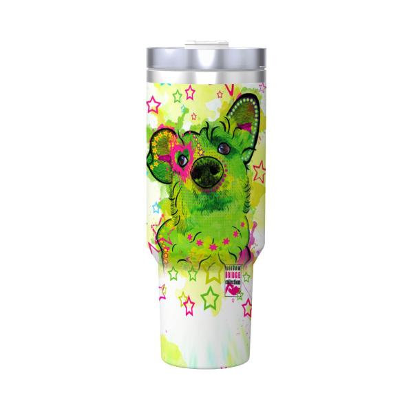 Tumbler mit Hundemotiv Luna - Edelstahl, Becher, 1L, mit Strohhalm, bunt, Motive in Digitaler Popart, Mischling, Mix, Strassenhund
