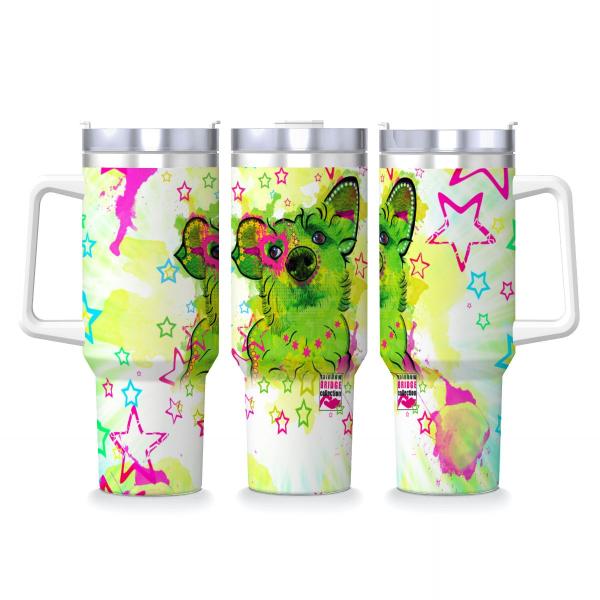 Tumbler mit Hundemotiv Luna - Edelstahl, Becher, 1L, mit Strohhalm, bunt, Motive in Digitaler Popart, Mischling, Mix, Strassenhund