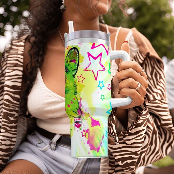 Tumbler mit Hundemotiv Luna - Edelstahl, Becher, 1L, mit Strohhalm, bunt, Motive in Digitaler Popart, Mischling, Mix, Strassenhund