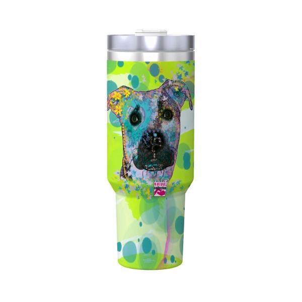 Tumbler mit Hundemotiv Moito - Edelstahl, Becher, 1L, mit Strohhalm, bunt, Motive in Digitaler Popart, AmStaff, Staffordshire, SOKA, Listenhund