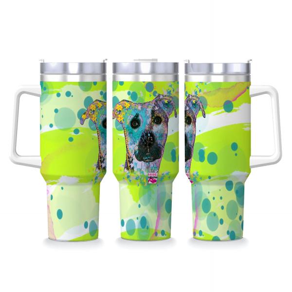 Tumbler mit Hundemotiv Moito - Edelstahl, Becher, 1L, mit Strohhalm, bunt, Motive in Digitaler Popart, AmStaff, Staffordshire, SOKA, Listenhund