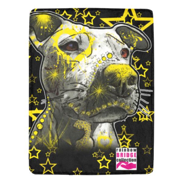Decke Motte1 -  Fleecedecke, kuschlig, weich, bunt, Motive in Digitaler Popart, 152cm x 203cm, bunt, Staff, Amstaff, Staffordshire, Soka, Listenhund, Bollerkopf, Mix