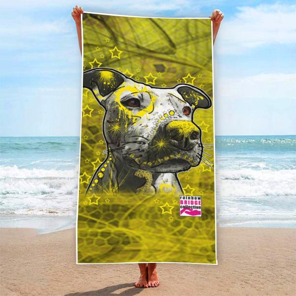Strandtuch, Badetuch, Saunatuch mit buntem Hundemotiv in digitaler Popart mit Hunde Motiv Motte1