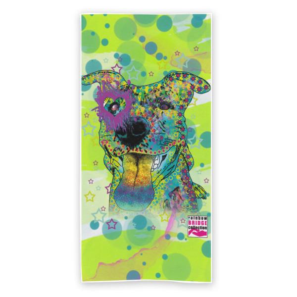Strandtuch, Badetuch, Saunatuch mit buntem Hundemotiv in digitaler Popart mit Hunde Motiv Motte2