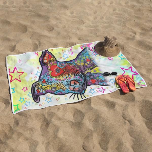 Strandtuch, Badetuch, Saunatuch mit buntem Hundemotiv in digitaler Popart mit Hunde Motiv Motte3