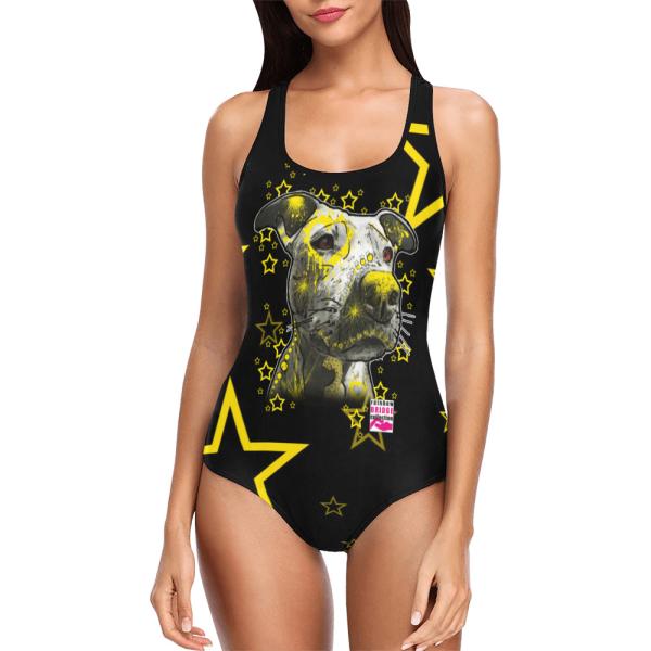 Badeanzug Hundemotiv Motte1 -  85% Polyester, 15% Spandex, Wasserecht, mit Innenfutter, bunt, AmStaff, Staff, Staffordshire, SOKA, Listenhund