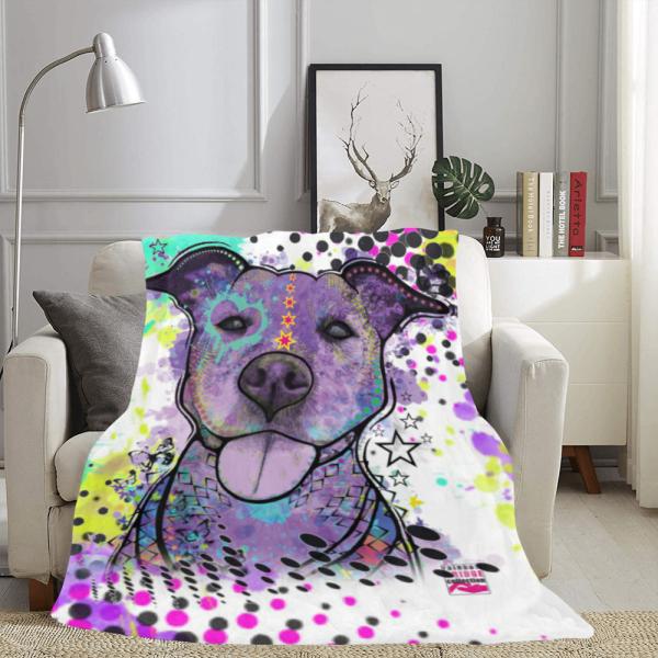 Decke Mäusi -  Fleecedecke, kuschlig, weich, bunt, Motive in Digitaler Popart, 152cm x 203cm, bunt, Staff, Amstaff, Staffordshire, Soka, Listenhund, Bollerkopf, Mix