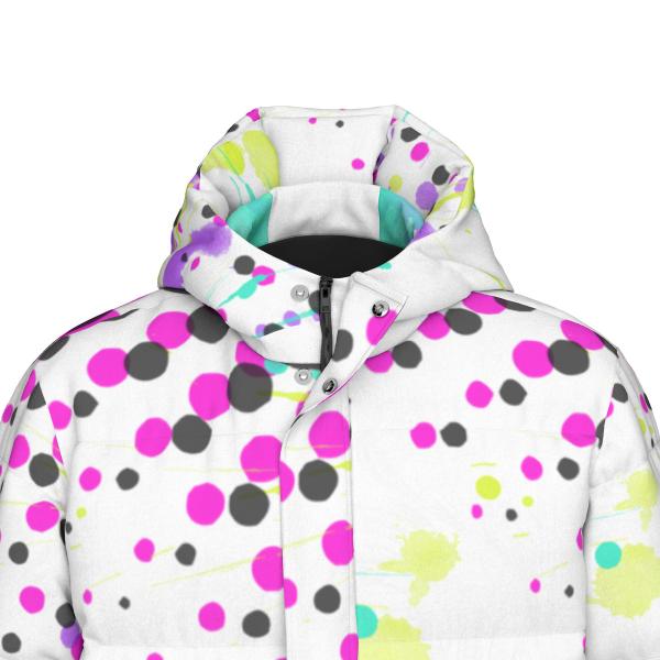 Warme Wintermantel mit Hundemotiv Mäusi – Popart Hundemotiv, 90% Daunen, 10% Federn, bunt, stylisch, AmStaff, Staff, Staffordshire, Pitbull, Pit, Soka, Größe XS- 4XL