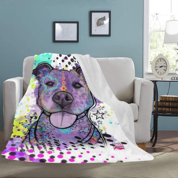 Decke Mäusi -  Fleecedecke, kuschlig, weich, bunt, Motive in Digitaler Popart, 152cm x 203cm, bunt, Staff, Amstaff, Staffordshire, Soka, Listenhund, Bollerkopf, Mix