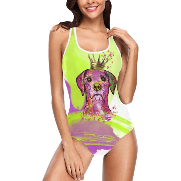 Badeanzug Hundemotiv Otis - 85% Polyester, 15% Spandex, Wasserecht, mit Innenfutter,  bunt, Strassenhund, Mischling, Mix