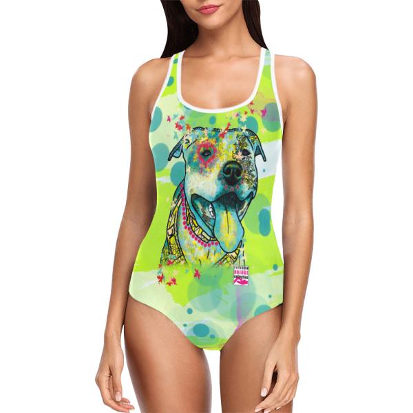 Badeanzug Hundemotiv Pablo -  85% Polyester, 15% Spandex, Wasserecht, mit Innenfutter, bunt, AmStaff, Staff, Staffordshire, SOKA, Listenhund