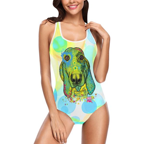 Badeanzug Hundemotiv Paolo -  85% Polyester, 15% Spandex, Wasserecht, mit Innenfutter, bunt, Basset Hound, Mix, Mischling