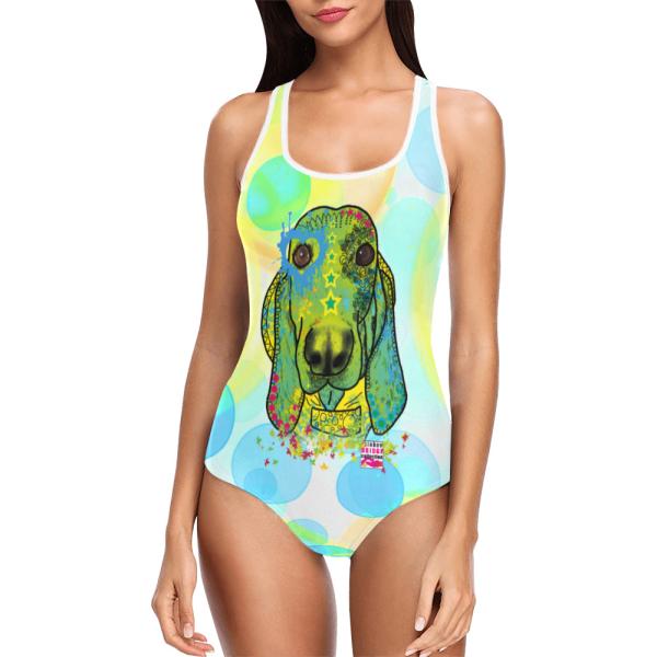 Badeanzug Hundemotiv Paolo -  85% Polyester, 15% Spandex, Wasserecht, mit Innenfutter, bunt, Basset Hound, Mix, Mischling