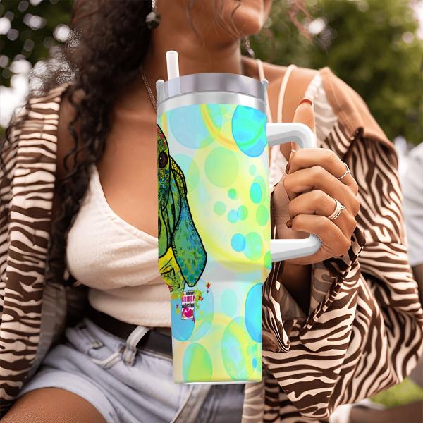 Tumbler mit Hundemotiv Paolo - Edelstahl, Becher, 1L, mit Strohhalm, bunt, Motive in Digitaler Popart, Mischling, Mix, Basset Hound