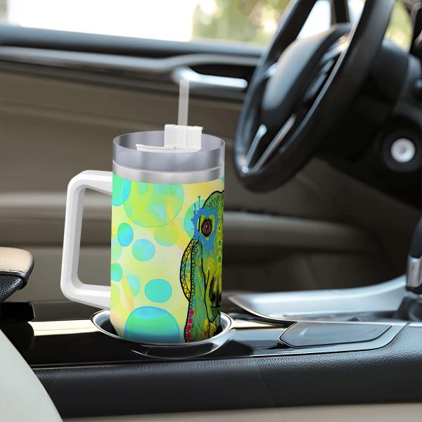 Tumbler mit Hundemotiv Paolo - Edelstahl, Becher, 1L, mit Strohhalm, bunt, Motive in Digitaler Popart, Mischling, Mix, Basset Hound