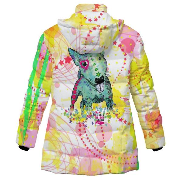 Warme Winterjacke mit Hundemotiv Paul – Popart Hundemotiv, 96% Polyester, 4% Spandex Unisex, bunt, Größe S-6XL, Mix, Mischling, Bullterrier, Bulli, Mini Bullterrier