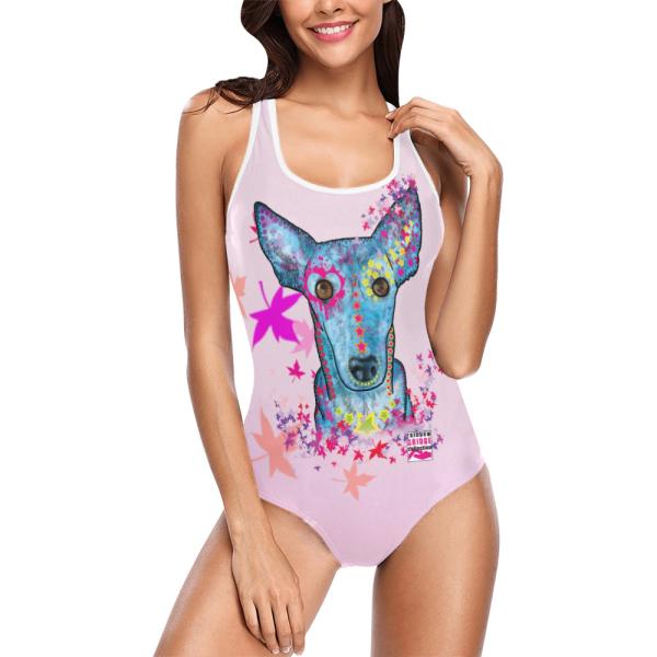 Badeanzug Hundemotiv Princessa  - 85% Polyester, 15% Spandex, Wasserecht, mit Innenfutter, bunt, Windhunde