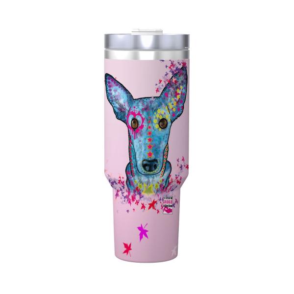 Tumbler mit Hundemotiv Princessa - Edelstahl, Becher, 1L, mit Strohhalm, bunt, Motive in Digitaler Popart, Mix, Mischling, Windhund, Podenco