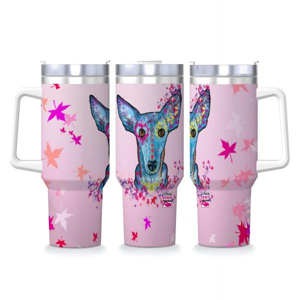 Tumbler mit Hundemotiv Princessa - Edelstahl, Becher, 1L, mit Strohhalm, bunt, Motive in Digitaler Popart, Mix, Mischling, Windhund, Podenco