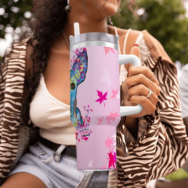 Tumbler mit Hundemotiv Princessa - Edelstahl, Becher, 1L, mit Strohhalm, bunt, Motive in Digitaler Popart, Mix, Mischling, Windhund, Podenco