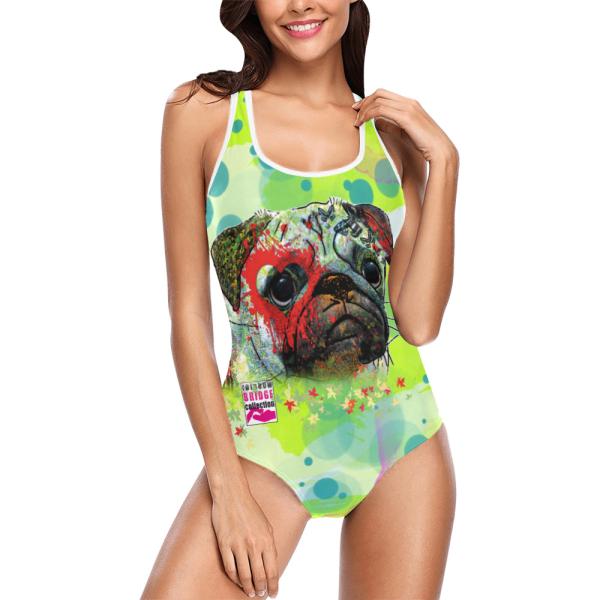 Badeanzug Hundemotiv Rex2 - 85% Polyester, 15% Spandex, Wasserecht, mit Innenfutter, bunt, Mops, Mug, Mix, Mischling