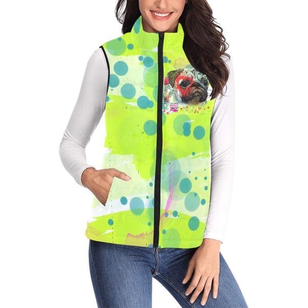 Weste mit Hundemotiv Rex2 - 100 % Polyester, Wattiertes Futter, Ärmellos, bunt, Hundemotiv, Mischling, Mix, Mops, Pug