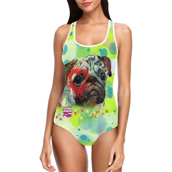 Badeanzug Hundemotiv Rex2 - 85% Polyester, 15% Spandex, Wasserecht, mit Innenfutter, bunt, Mops, Mug, Mix, Mischling