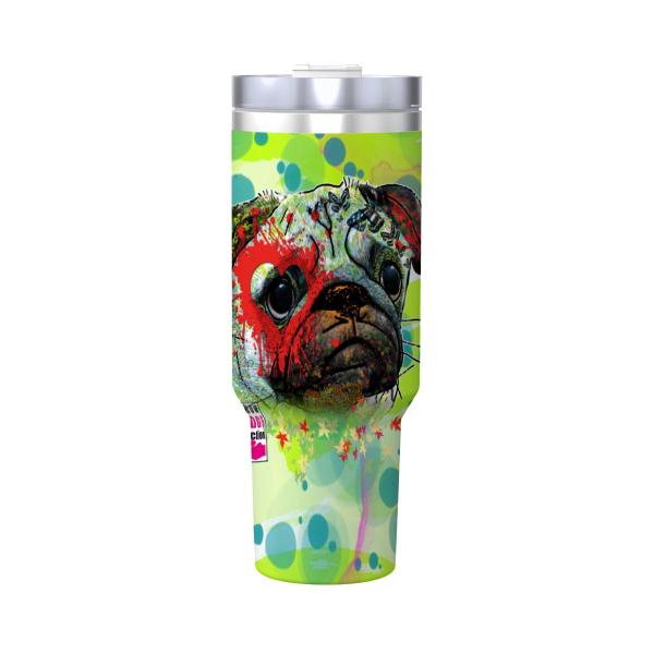 Tumbler mit Hundemotiv Rex2 - Edelstahl, Becher, 1L, mit Strohhalm, bunt, Motive in Digitaler Popart, Mischling, Mix, Mops