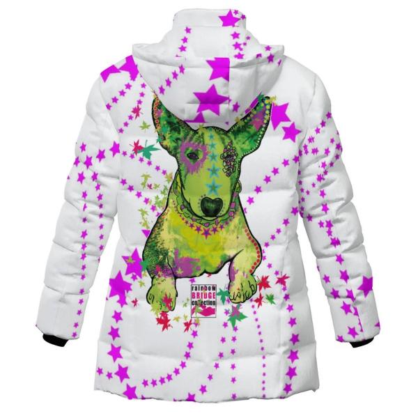 Warme Winterjacke mit Hundemotiv Roxy – Popart Hundemotiv, 96% Polyester, 4% Spandex Unisex, bunt, Größe S-6XL, Mix, Mischling, Bullterrier, Bulli, Mini Bullterrier