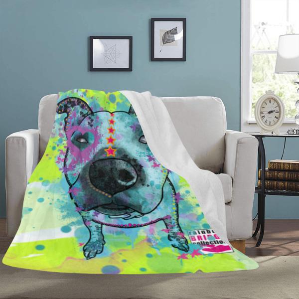 Decke Sancho -  Fleecedecke, kuschlig, weich, bunt, Motive in Digitaler Popart, 152cm x 203cm, bunt, Staff, Amstaff, Staffordshire, Soka, Listenhund, Bollerkopf, Mix