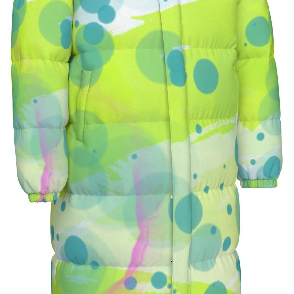 Warme Wintermantel mit Hundemotiv Sancho – Popart Hundemotiv, 90% Daunen, 10% Federn, bunt, stylisch, AmStaff, Staff, Staffordshire, Pitbull, Pit, Soka, Größe XS- 4XL