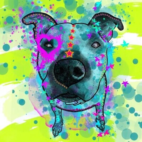 Bild von Staff Rüden Sancho im Popart Stil in Bunt (aber mehr grün-blau)