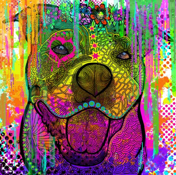 Bild von Staff Hündin Shanty im Popart Stiel in bunt