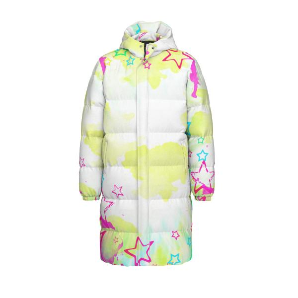 Warme Wintermantel mit Hundemotiv Sienna – Popart Hundemotiv, 90% Daunen, 10% Federn, bunt, stylisch, Windhund, Langhaar, Größe XS- 4XL