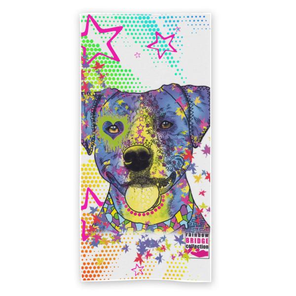 Strandtuch, Badetuch, Saunatuch mit buntem Hundemotiv in digitaler Popart mit Hunde Motiv Tayra