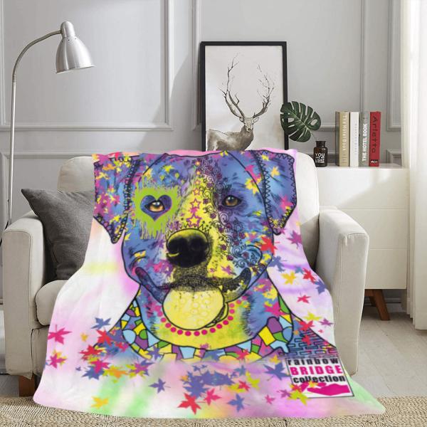 Decke Tayra -  Fleecedecke, kuschlig, weich, bunt, Motive in Digitaler Popart, 152cm x 203cm, bunt, Staff, Amstaff, Staffordshire, Soka, Listenhund, Bollerkopf, Mix