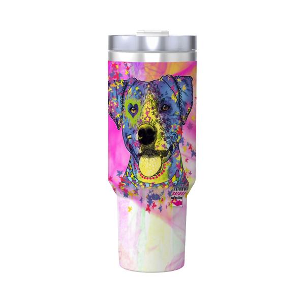 Tumbler mit Hundemotiv Tayra - Edelstahl, Becher, 1L, mit Strohhalm, bunt, Motive in Digitaler Popart, AmStaff, Staffordshire, SOKA, Listenhund