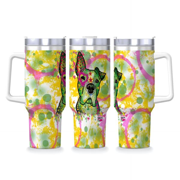 Tumbler mit Hundemotiv Tyson - Edelstahl, Becher, 1L, mit Strohhalm, bunt, Motive in Digitaler Popart, Mischling, AmStaff, Staffordshire, SOKA, Listenhund, XXL Bully
