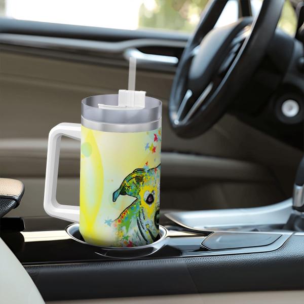 Tumbler mit Hundemotiv Kiki - Edelstahl, Becher, 1L, mit Strohhalm, bunt, Motive in Digitaler Popart, AmStaff, Staffordshire, SOKA, Listenhund